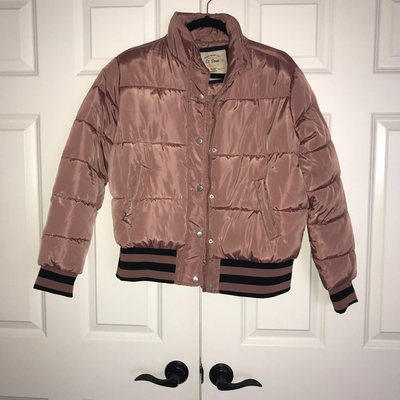 Dark Rose Bomber Jacket with black stripe detail - Picture 2 of 4